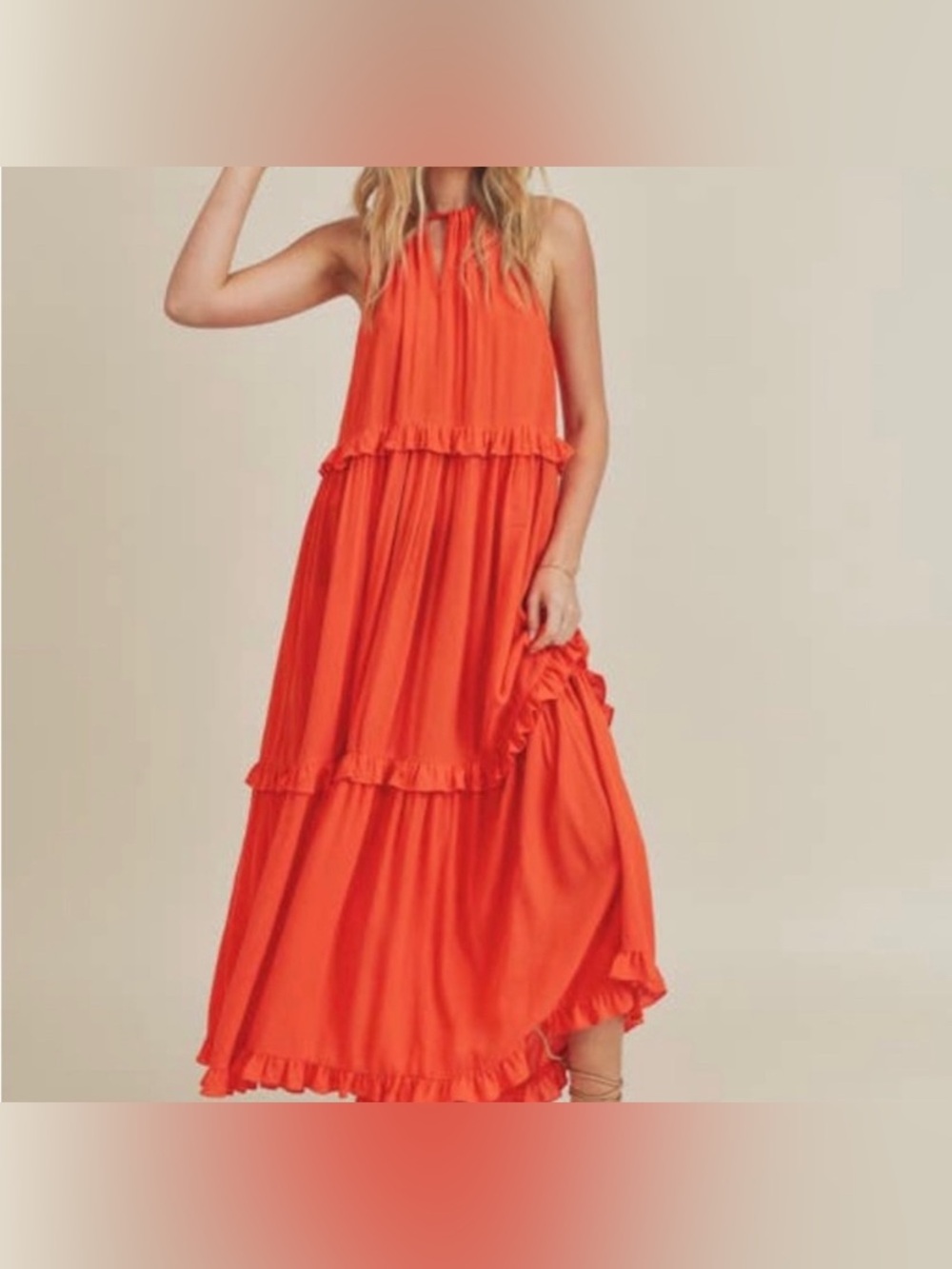 Lush Orange Tiered Ruffle Orange Size S Maxi Dress